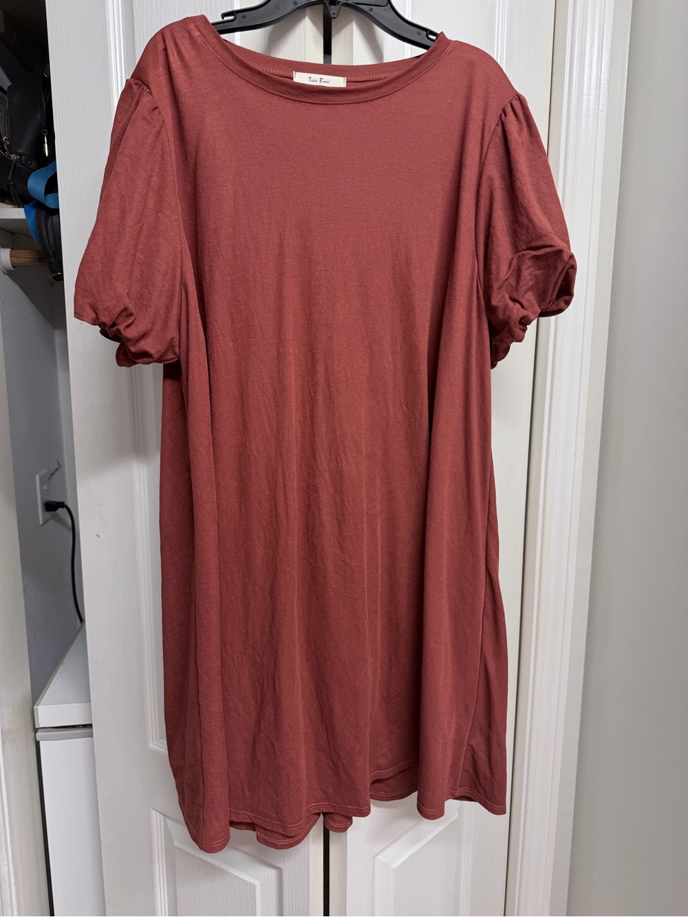 The Drop Puff-Sleeve T-Shirt Dress - Dusty Rose